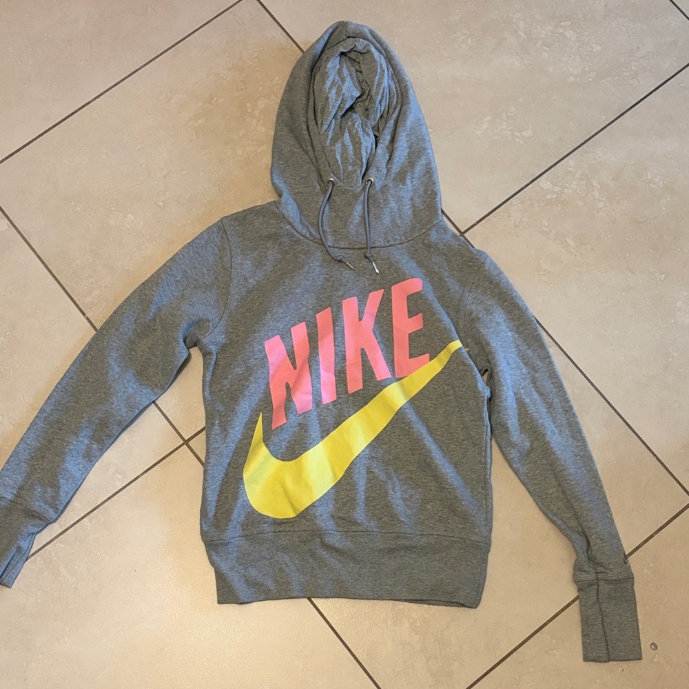 Nike Gray Sweatshirt with Pink and Yellow Logo